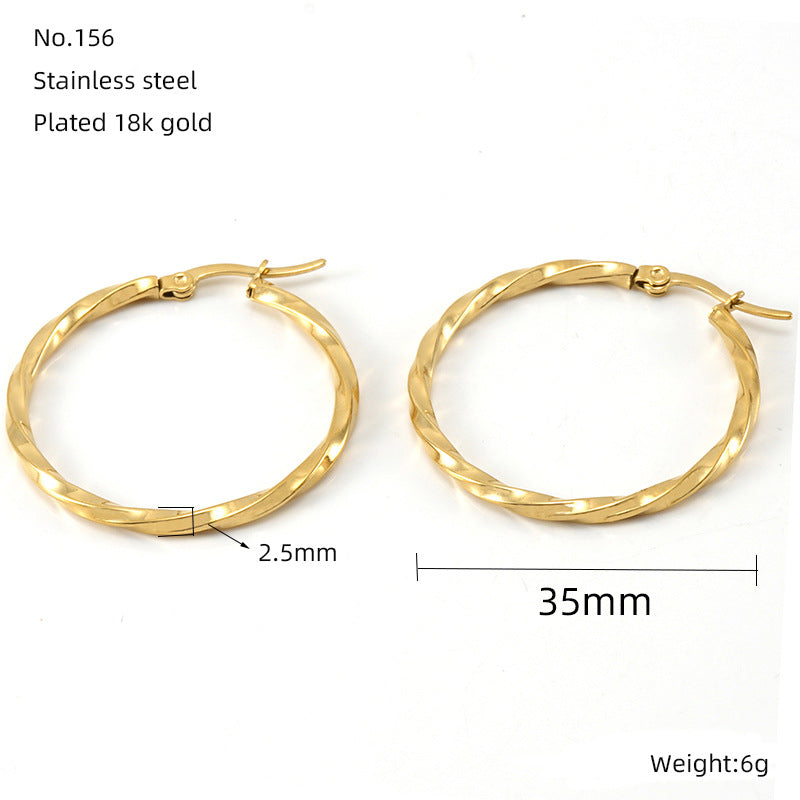 Women's Circle Simple Titanium Gold-plated Corrugated Ear Earrings