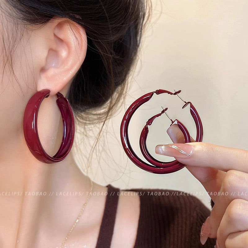 Women's Retro Red Design Refined Simple Premium Earrings