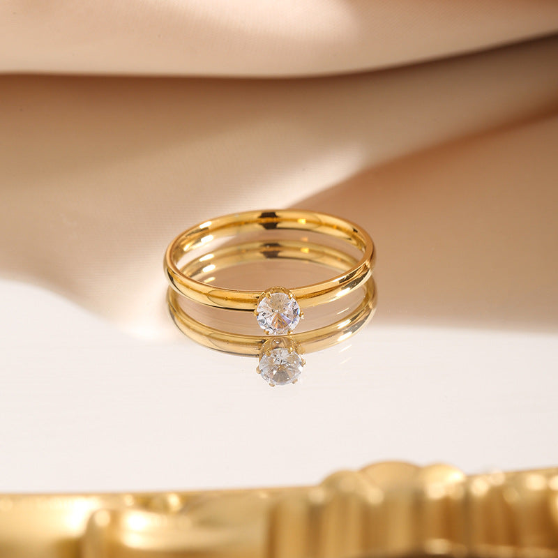 Steel Female Micro Inlaid Zircon Simple Rings