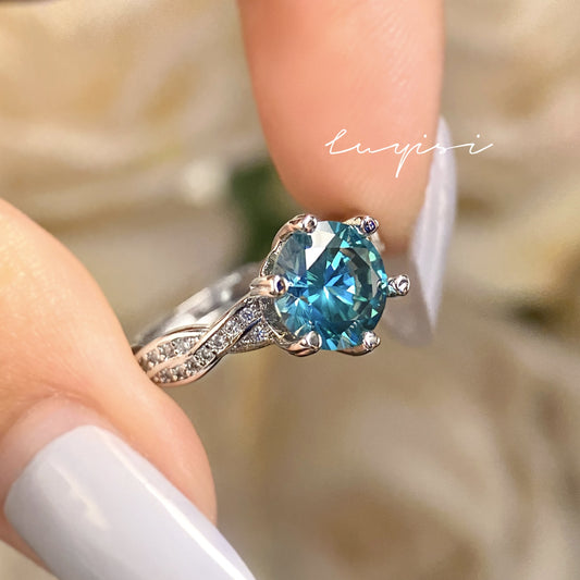 Blue Green Moissanite Light Luxury Star Rings