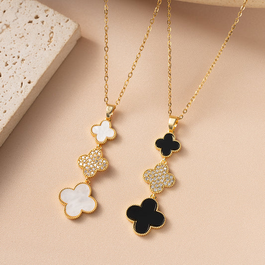 Black White Clover Female Titanium Steel Clavicle Chain Necklaces