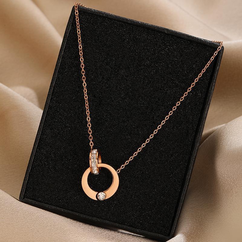 Women's Large Small Double Diamond Titanium Steel Necklaces