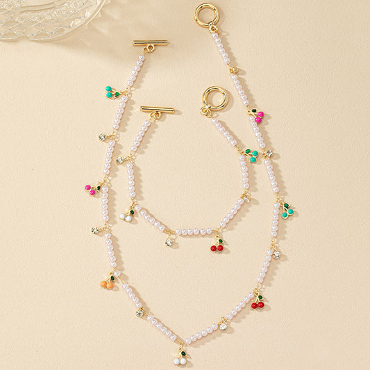 Women's Pearl Vintage Cherry Little Daisy Diamond Necklaces