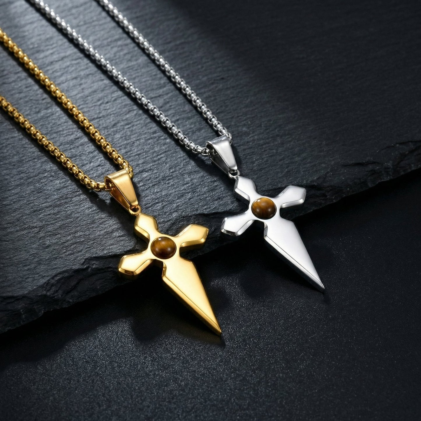 Men's Cool Personality Stainless Steel Natural Tigereye Pendants