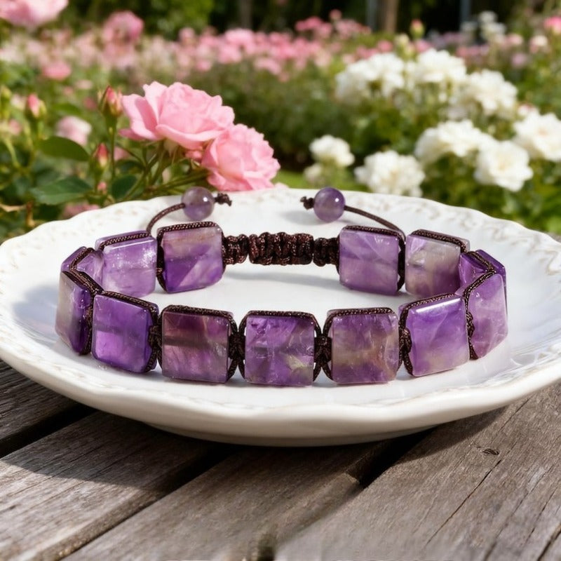 Natural Tigereye Amethyst Lapis Lazuli Square Beaded Weave Bracelets