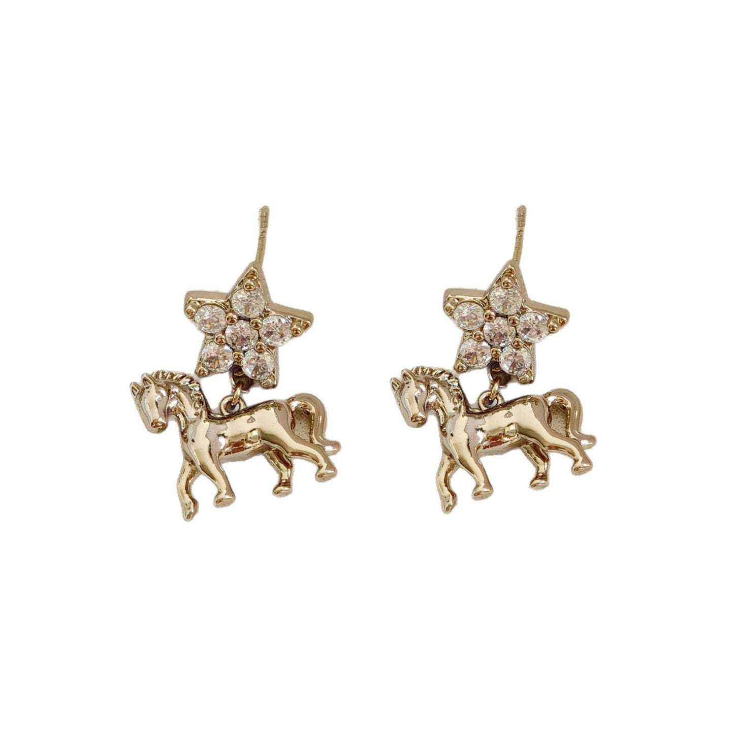 Light Luxury Exquisite Sparking Zirconium Pony Eardrops Design Horse Life Rings