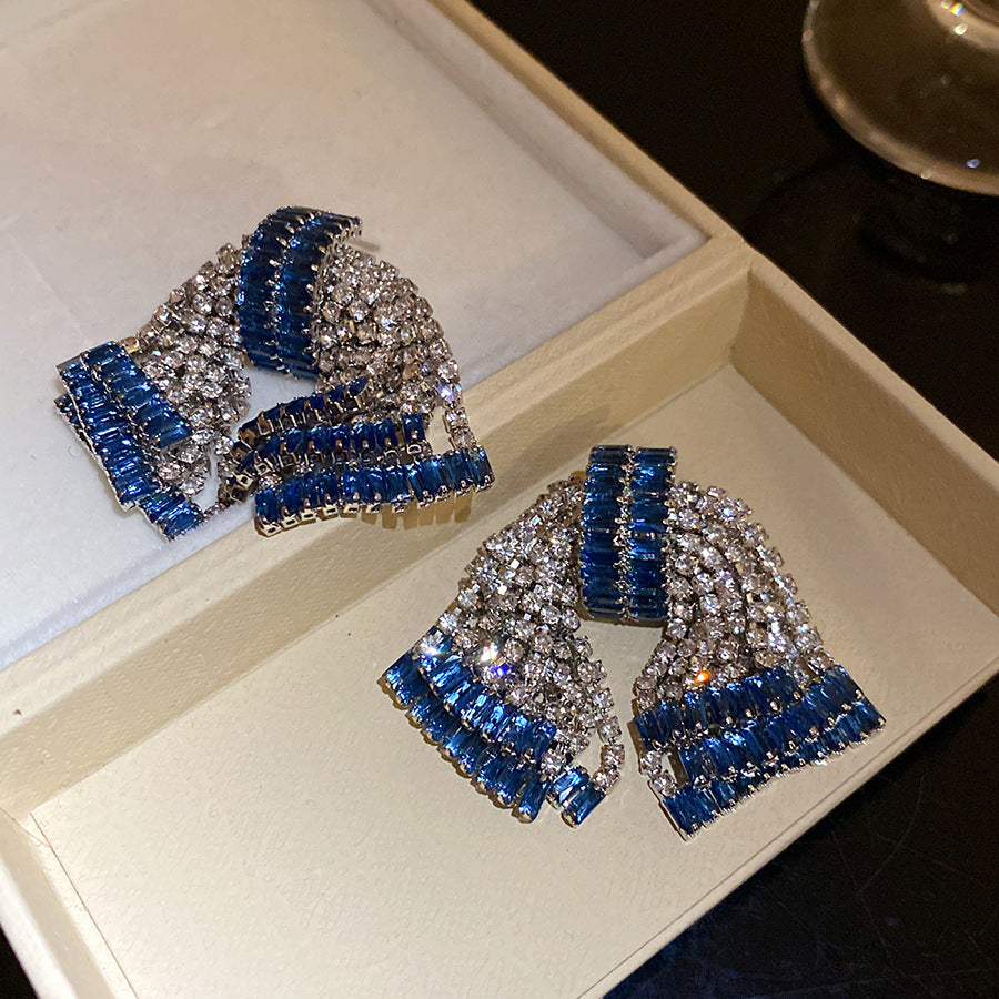 Exaggerated Sier Zircon Bow Fashion Delicate Light Luxury Earrings