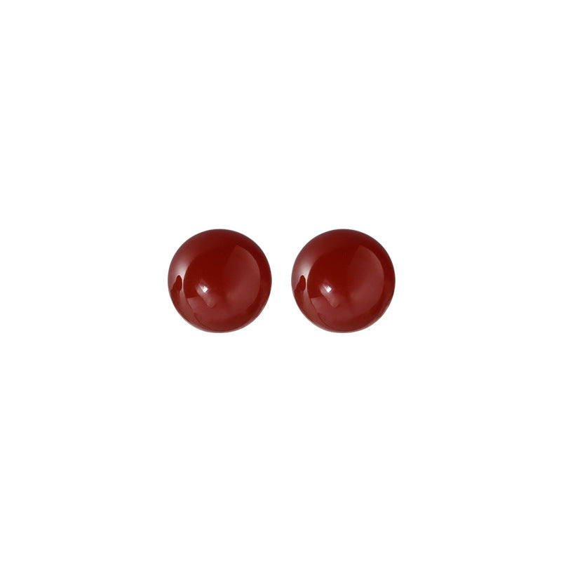 Women's Sier Ball Red Agate Ear Simple Earrings