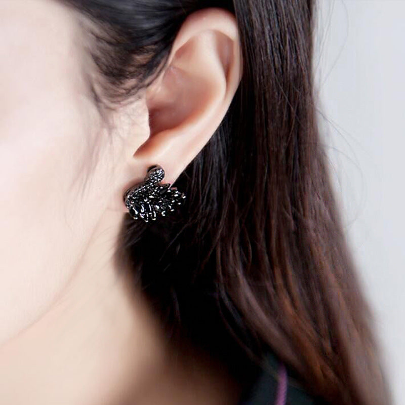 Black White Zircon Swan Female Personality Temperament Sier Needle French Stud Earrings