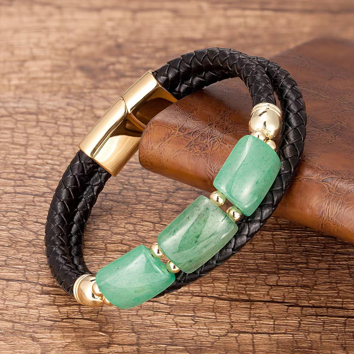 Woven Double Layer Tigereye Head Cattlehide Bracelets