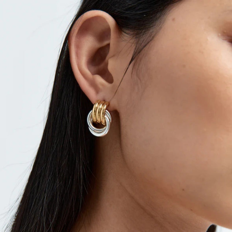 Gold Sier Color Matching Circle Buckle Earrings