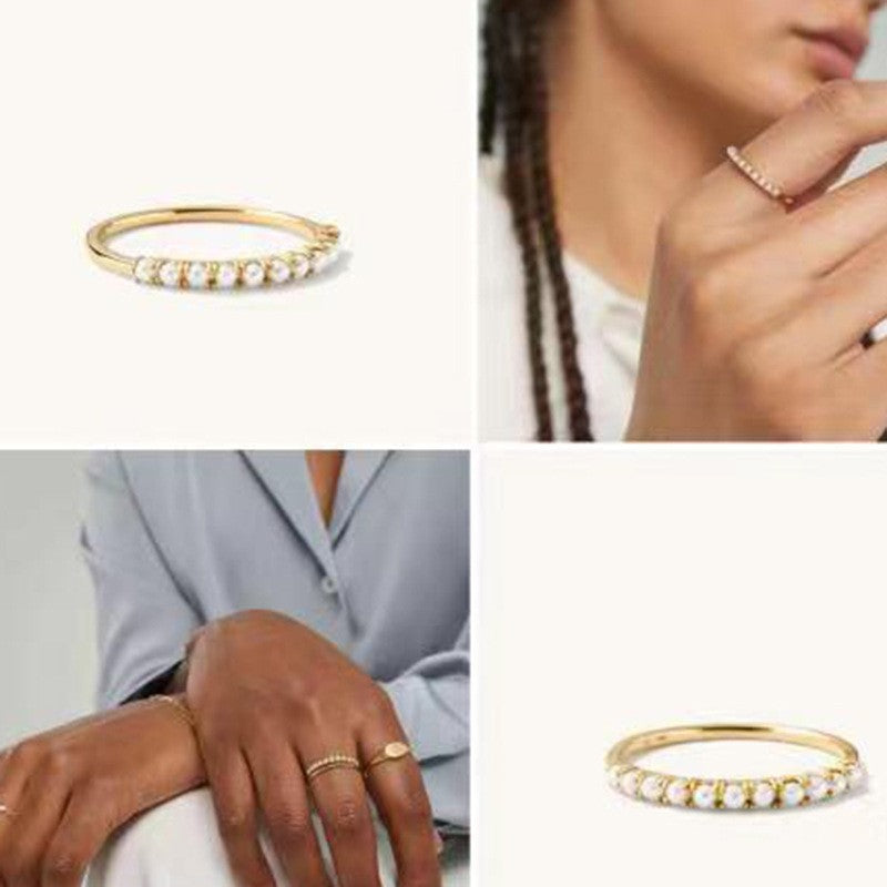 Inlaid Fine Pearl Titanium Steel Gold Ring