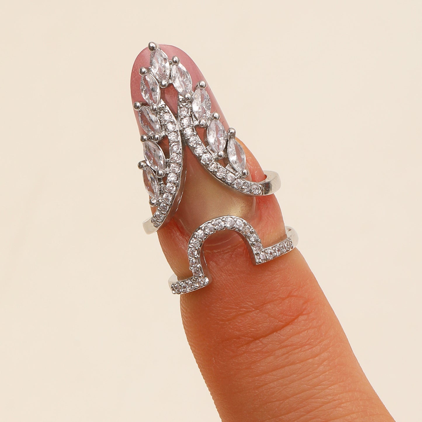 Copper Inlaid Zircon Nail Female Graceful Rings