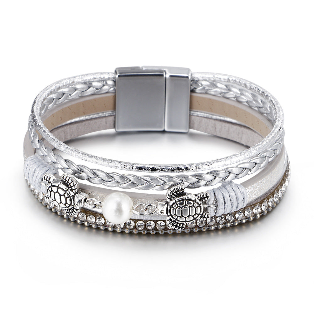 Women's Ethnic Style Pearl Turtle Magnetic Snap Bracelets