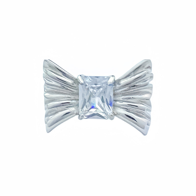 Bow Square Open-end Zircon Female Simple Personality Rings