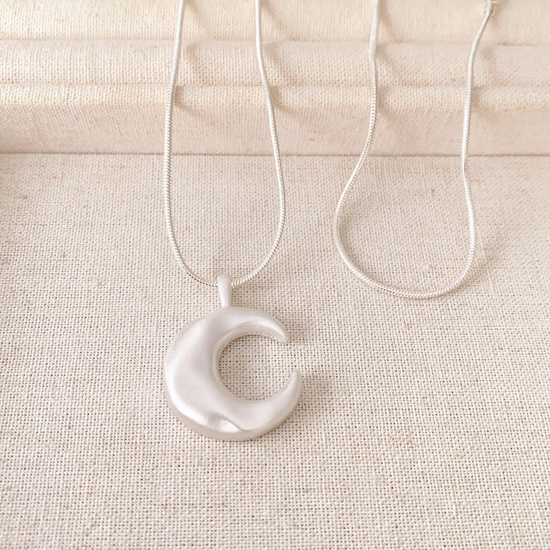 Brushed Moon Female Shaped Crescent Opening Necklaces