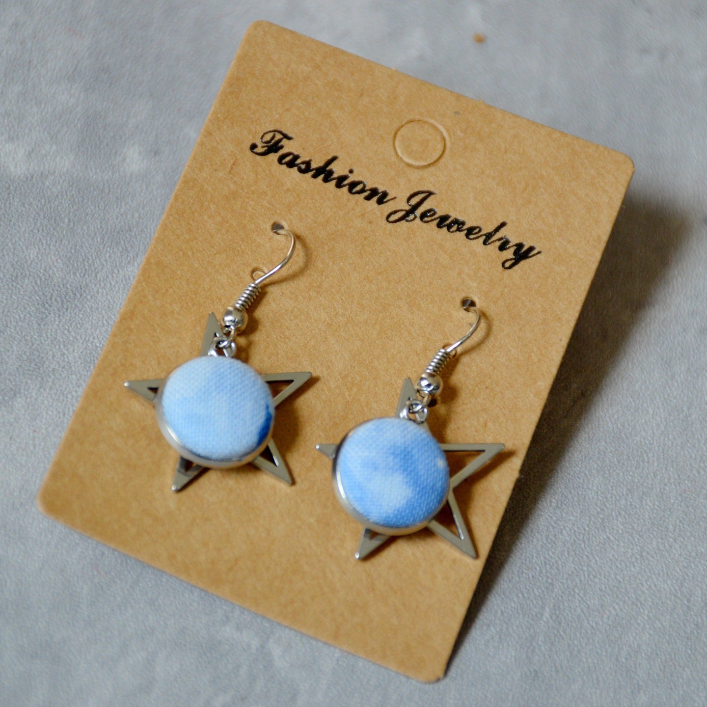 Blue Dyed Fabric Ethnic Style Handmade Simple Inlaid Earrings