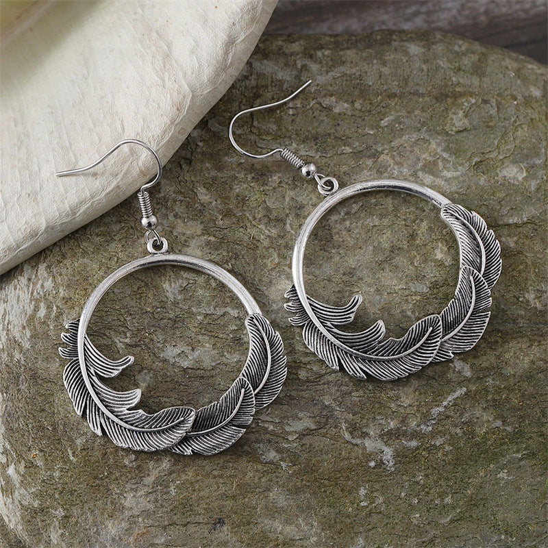 Women's Fashion Retro Round Feather Special Simple Earrings