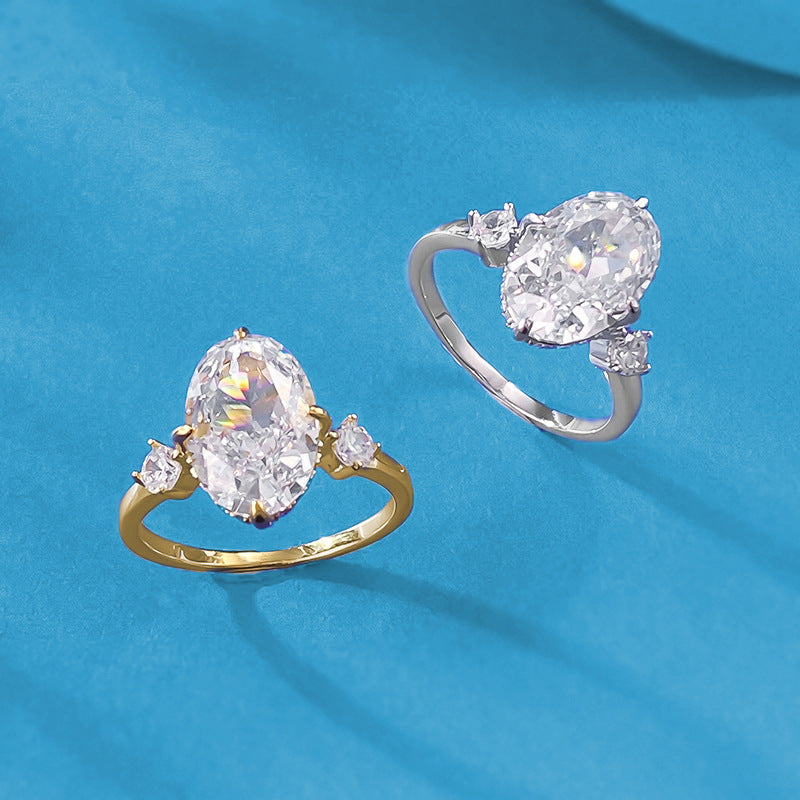 Sier Plated Mosaic Oval Ice Flower Rings