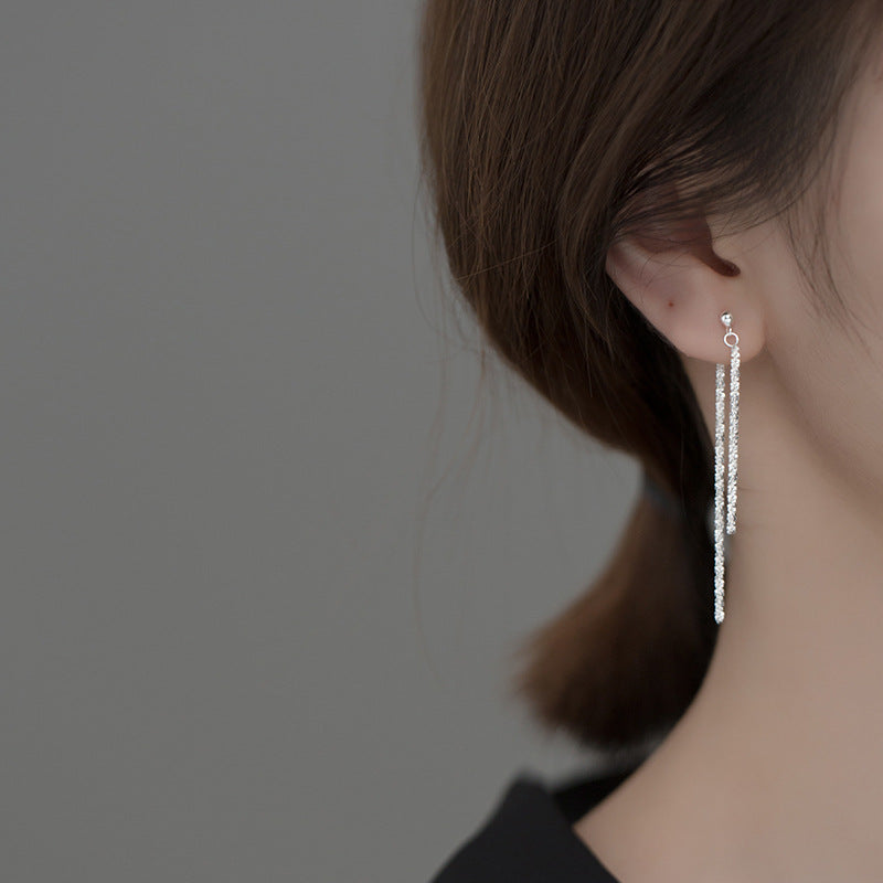 Sparkling Sier Gypsophila Chain Tassel Long Earrings