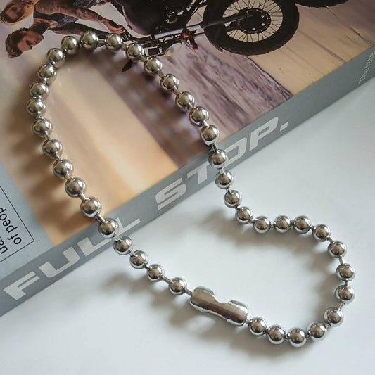 Women's & Men's Round Beads Titanium Steel Hip Hop Necklaces