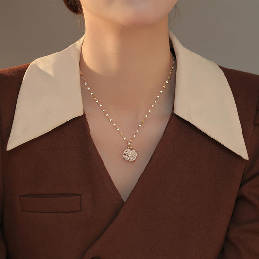 Women's Trendy Rotating Clover Zircon Titanium Steel Cold Necklaces