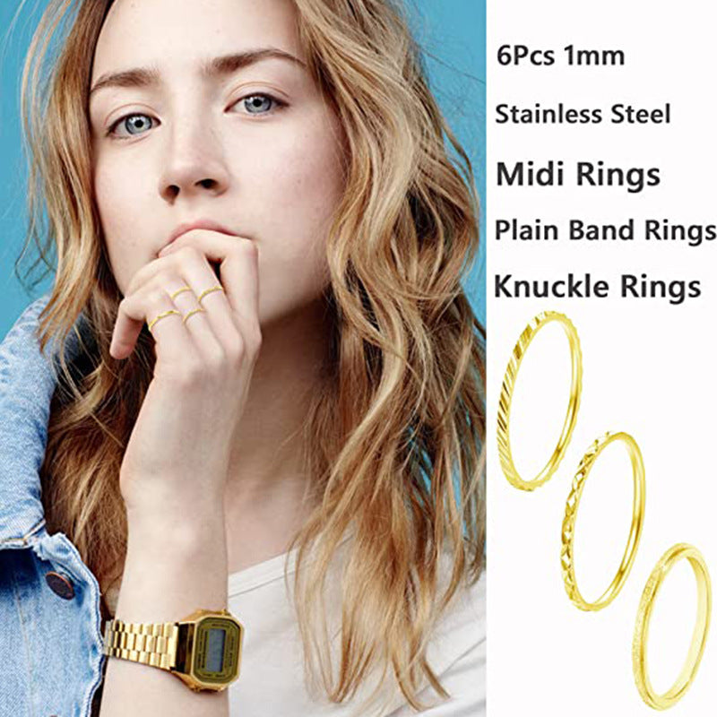 Women's Ornament Simple Knuckle Embossed Stacking Rings