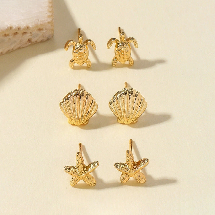 Starfish Shell Turtle Vacation Style Simple Stud Earrings