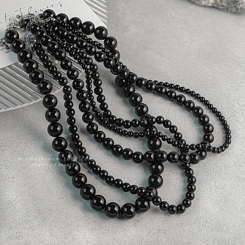 Women's Black Beaded Style Ball Clavicle Chain Necklaces