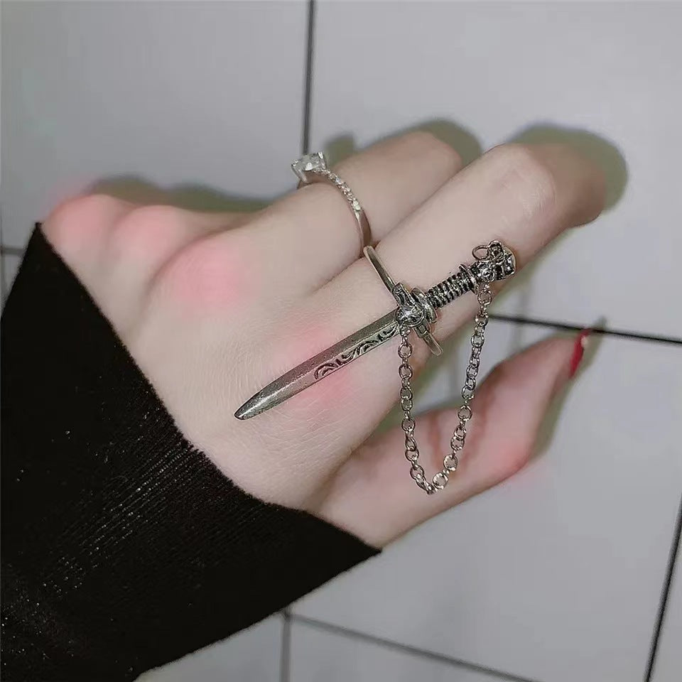 Fashion Punk Insert Chain Sword Creative Dagger Ring