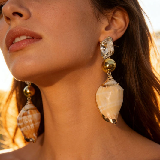 Ocean Style Natural Shell Conch Long Earrings