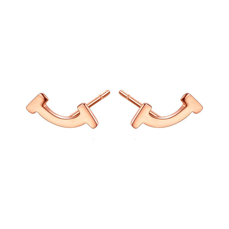 Sterling Sier Smile Female Temperament Smiley Tide Ear Stud Earrings