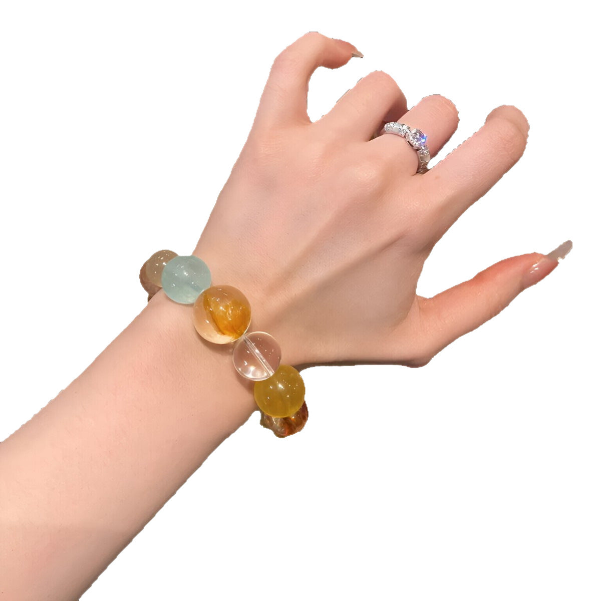 Women's Moon Natural Red Sealant Olive Green Fluorite Bracelet