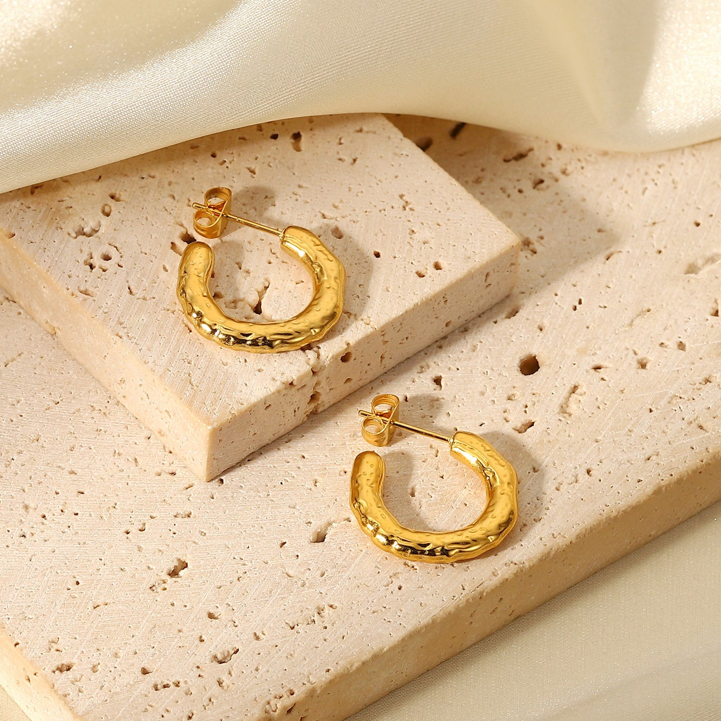 Women's Titanium Steel Gold Stainless Lava Effect Earrings