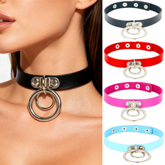 Leather Fashion Punk Rock Nightclub Hip Hop Double Female Neck Bracelets