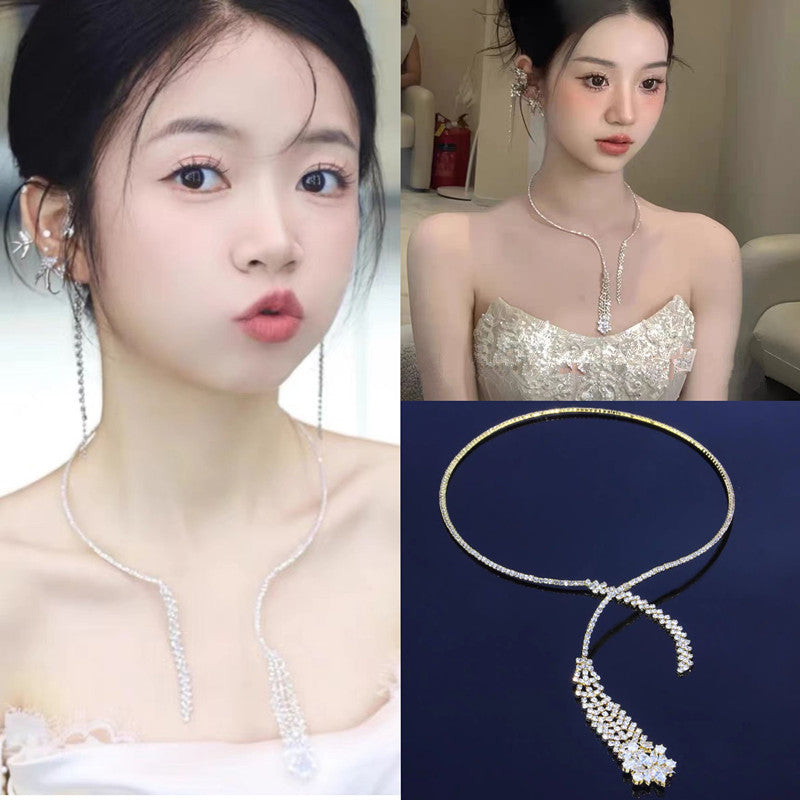 Women's Drop Tassel Pearl Double Layer Temperament Clavicle Chain Necklaces