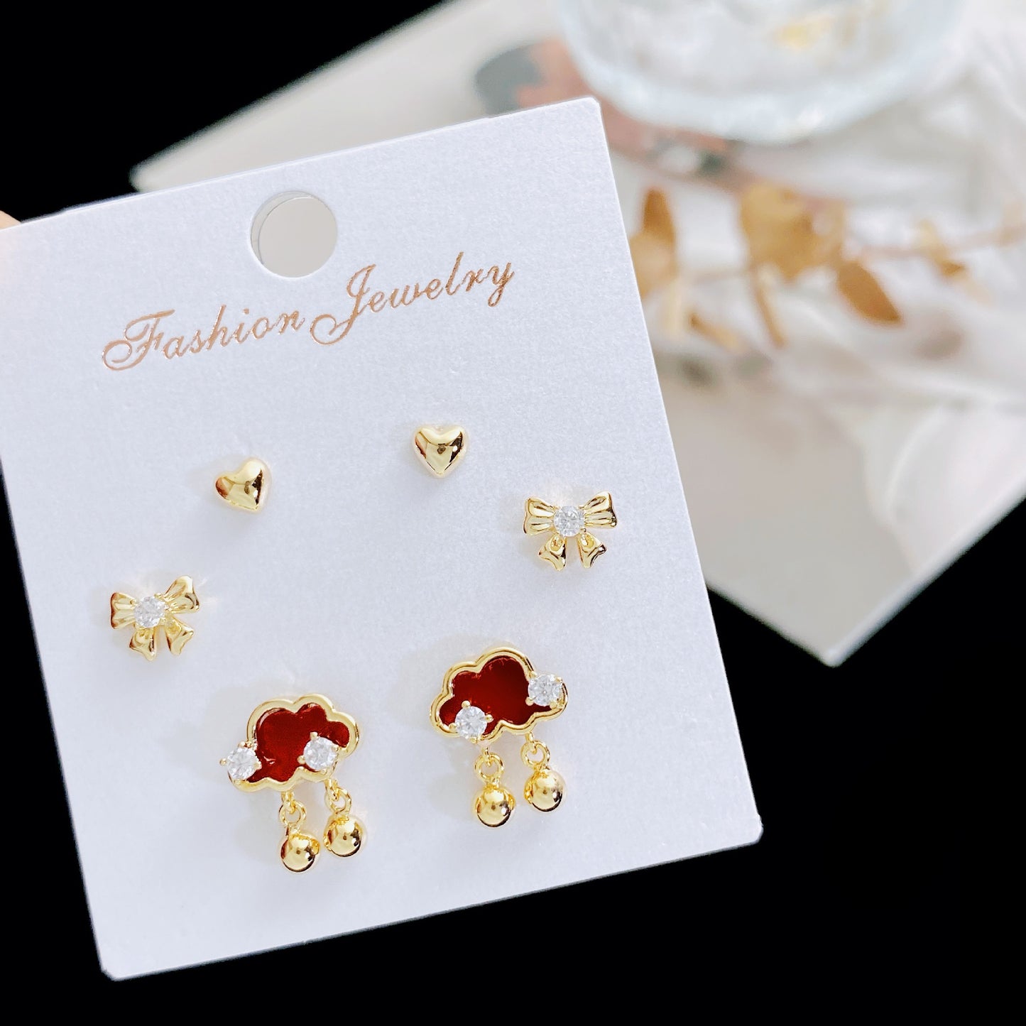 Women's Micro Inlaid Zircon Small Three Pairs Earrings