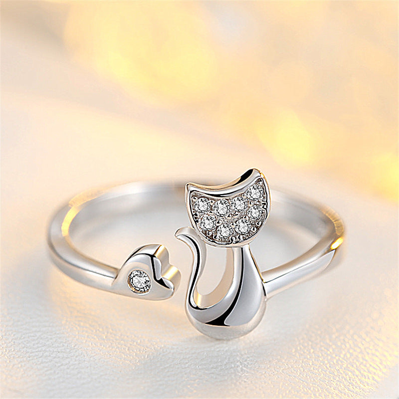Fashionable Simple Cute Cat Couples Openings Rings