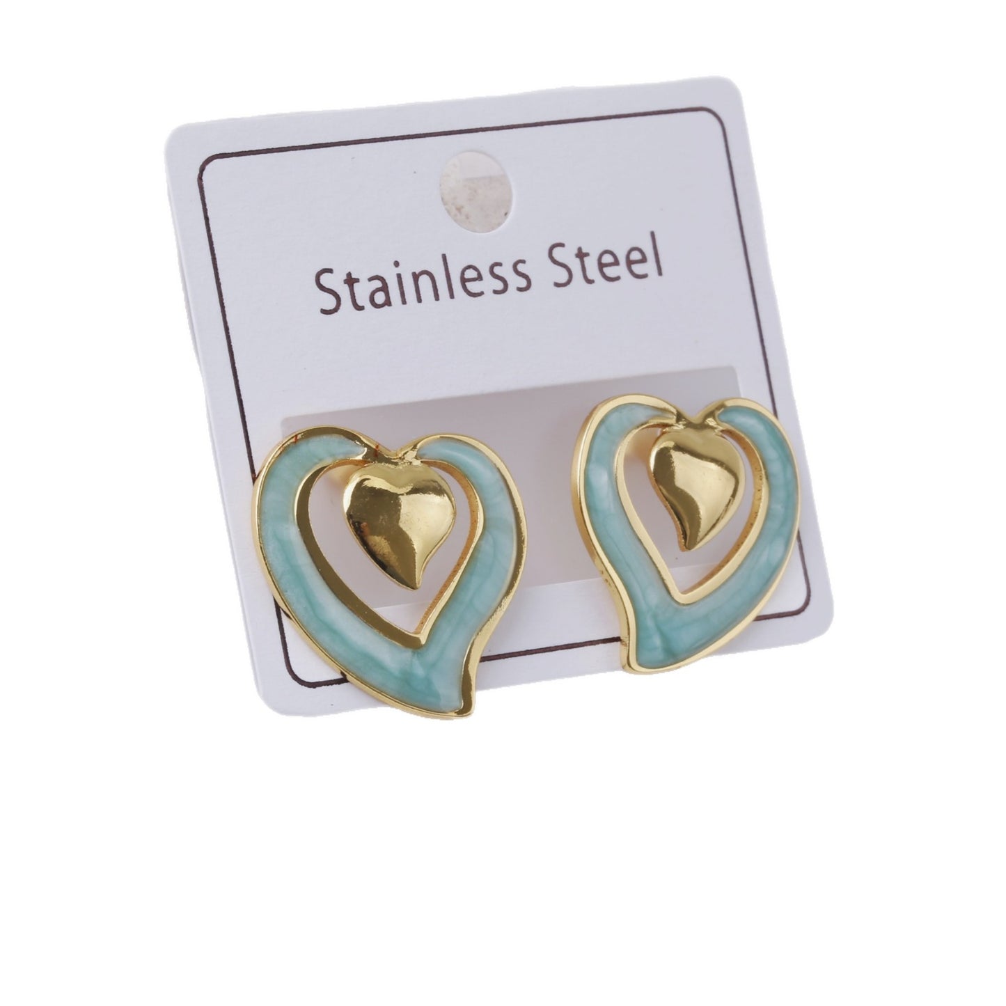 Stainless Steel Color Texture Dripping Oil Love Heart Earrings