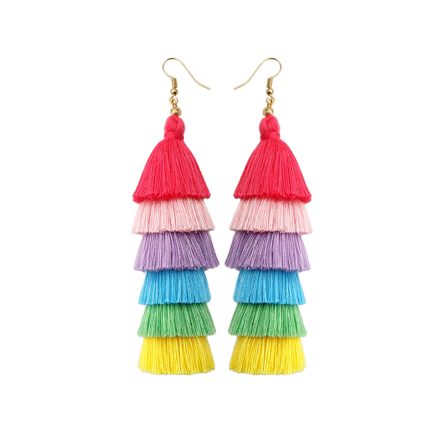 Vacation Style Tassel Colorful Rainbow Retro Earrings