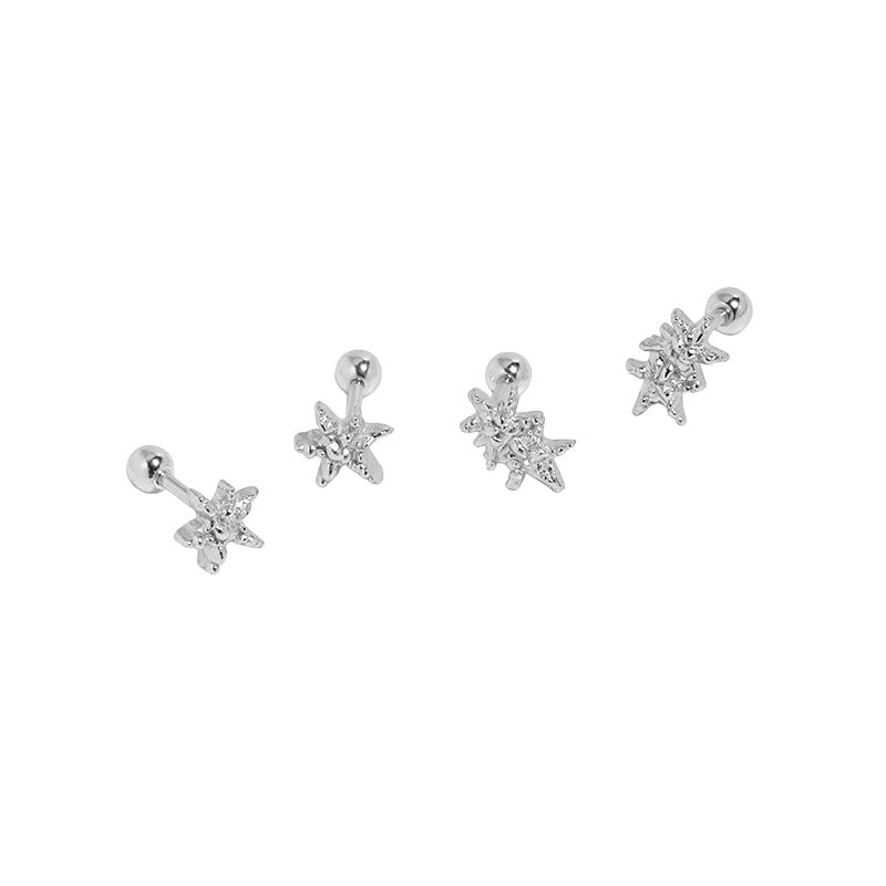 Niche Design Minimalist Starfish Screw Round Beads Tightening Buckle Earrings