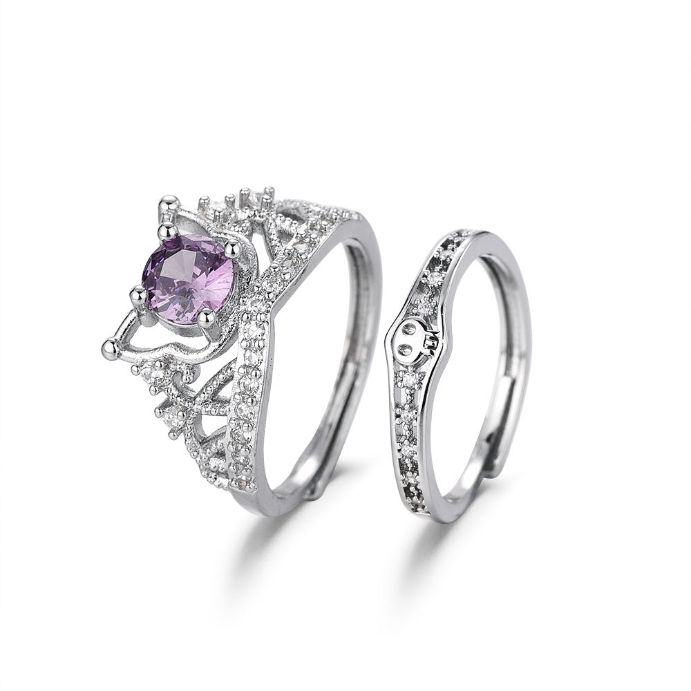 Couple Love About Clow Open Inlaid Purple Diamond Rings