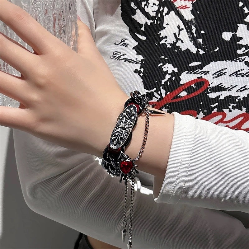 Embossed Leather Asian Culture Hot Sweet Cool Niche Gothic Bracelets