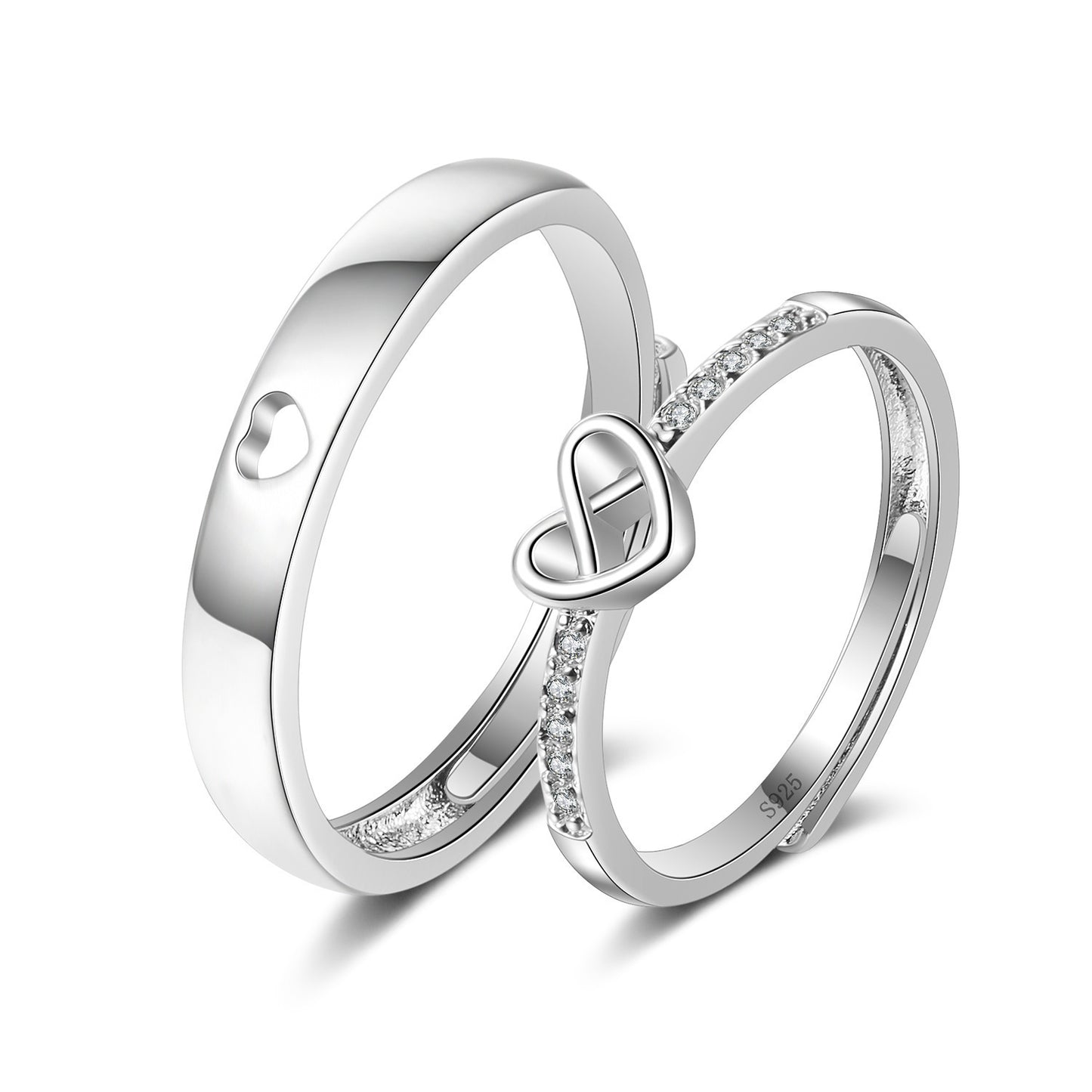 Women's & Men's Couple Sier Plated Jewelry Open Live Rings
