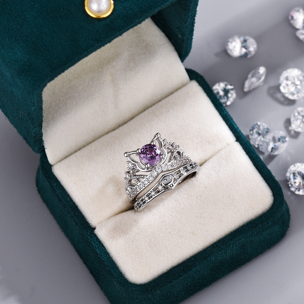 Couple Love About Clow Open Inlaid Purple Diamond Rings
