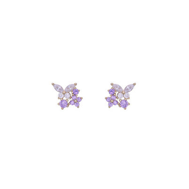 Purple Butterfly Female Delicate Sier-plated Ear Earrings