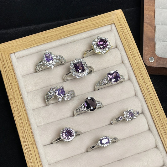 Purple Diamond Zircon High-grade Temperament Open Female Cold Style Rings