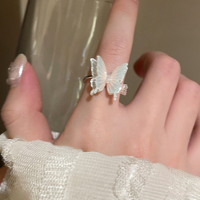 Style Gradient Artificial Blue Butterfly Simple High Sense Rings