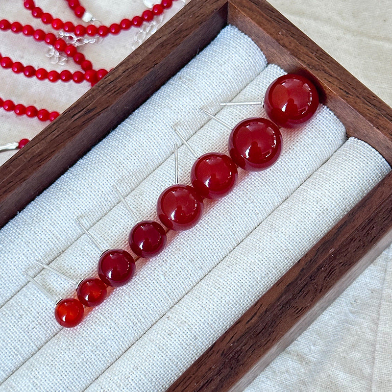 Women's Sier Ball Red Agate Ear Simple Earrings