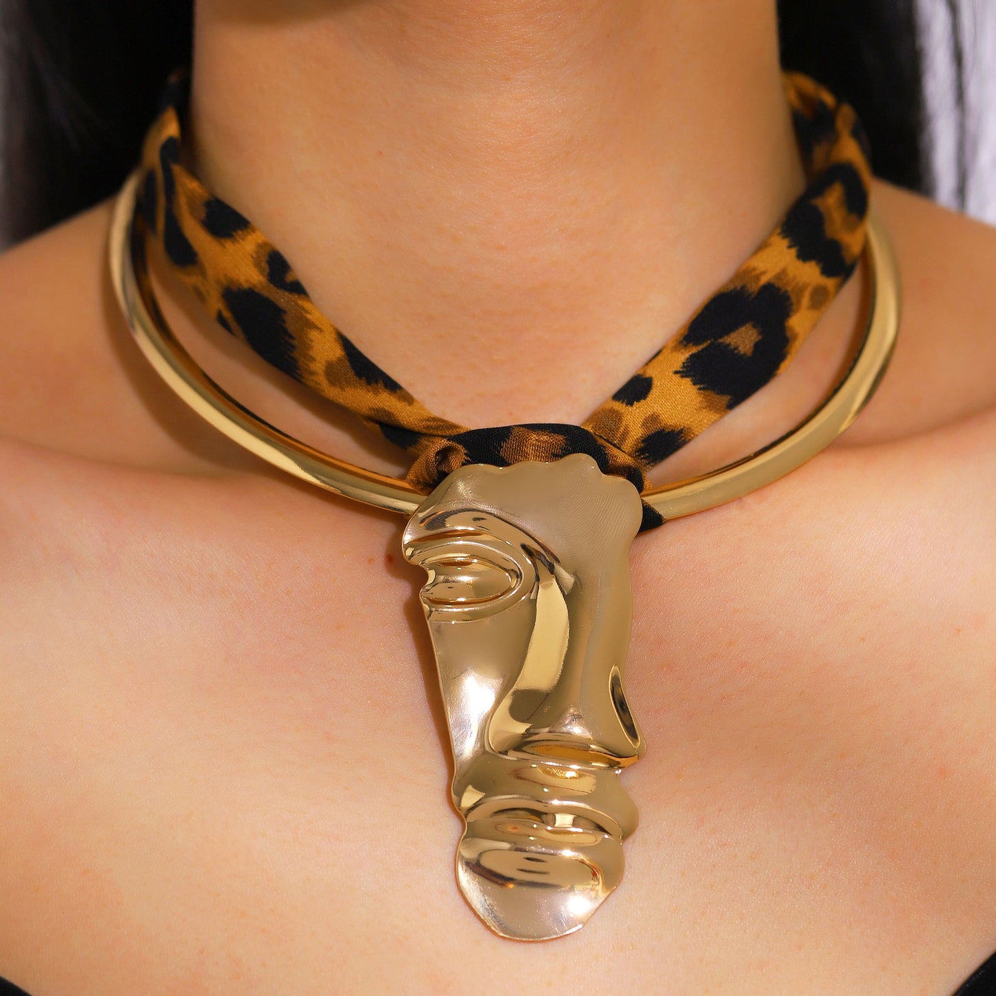 Women's Irregular Liquid Shaped Geometric Ear Leopard Ribbon Jewelry Set